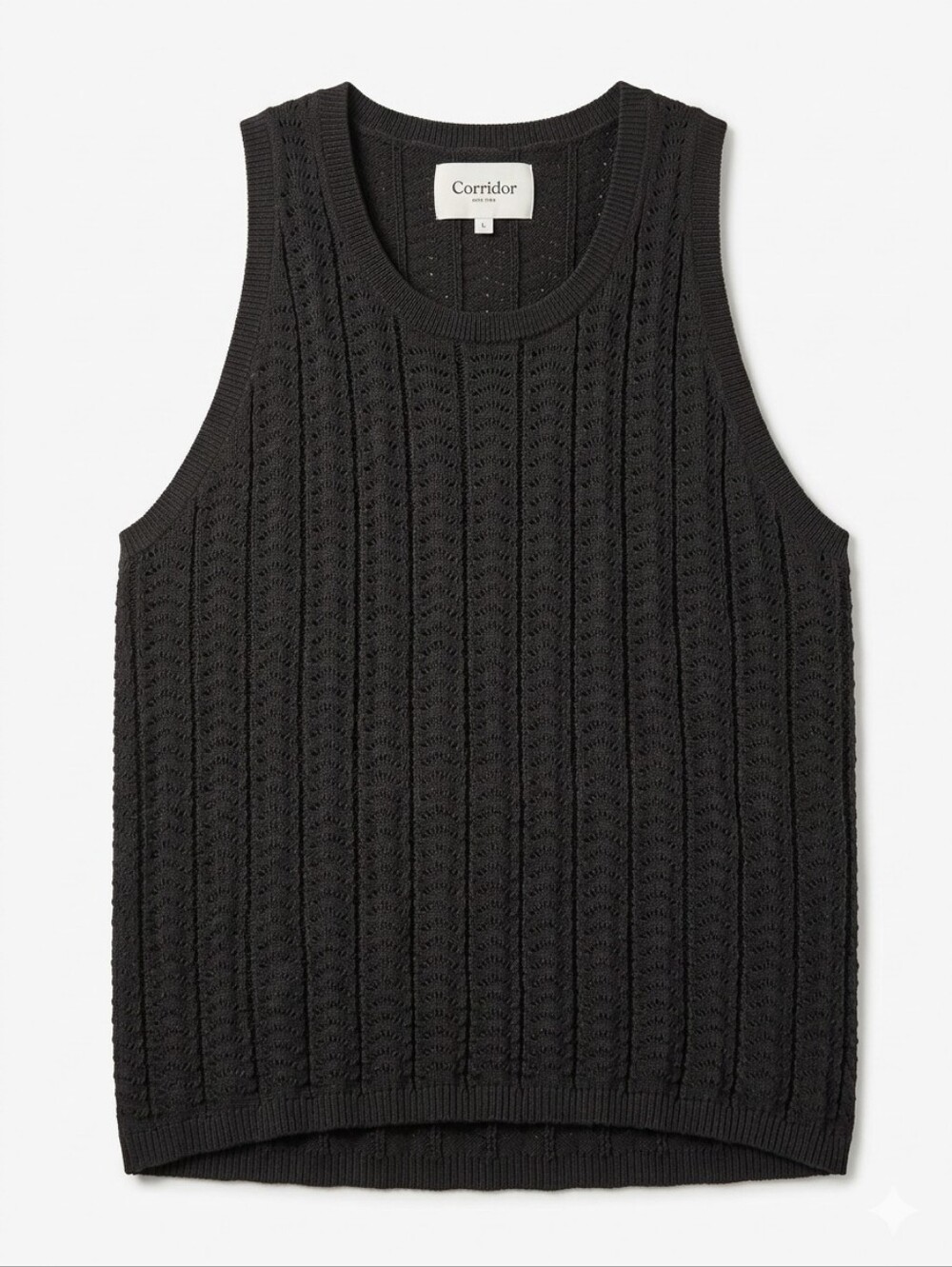 Corridor New York Black Pointelle-Knit Pima Cotton Vest Tank Top Sweater Sz.L